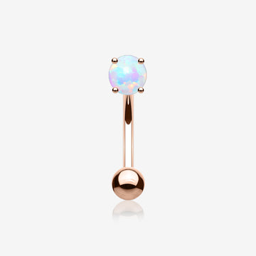 Rose Gold Fire Opal Prong Set Sparkle Curved Barbell-White Opal
